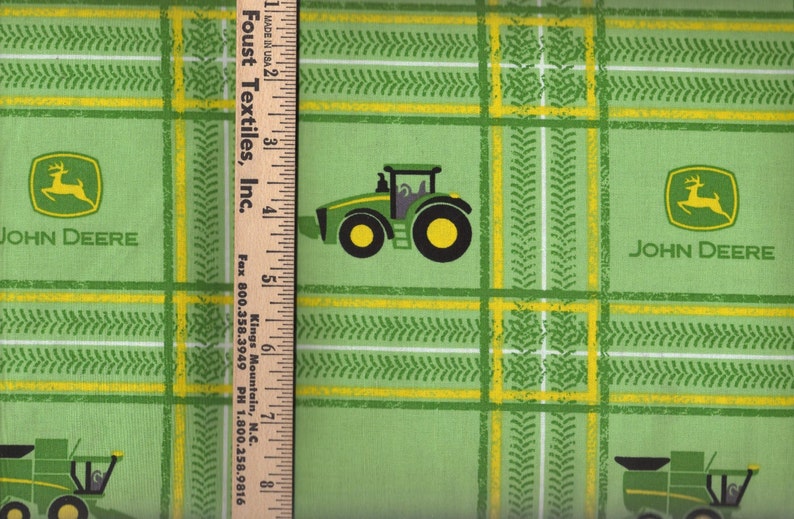 John Deere tractor plaid fabric by the yard Green tractor Etsy