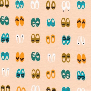 Cloud 9 Fancy Steps pink organic cotton knit fabric by the yard, Sidewalk collection by Rae Hoekstra, organic cotton interlock knit for kids