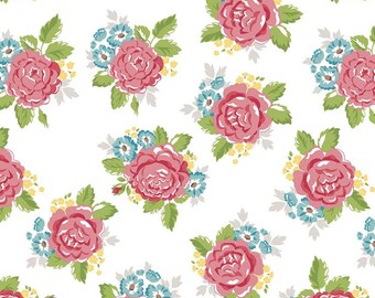 Riley Blake Hello Lovely rose floral print tela cortada a medida, floral print tela de algodón, tela de Pascua, tela de San Valentín, tela de bebé