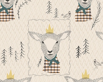 Sir Wooly Art Gallery Fabric, Lambkin  by Bonnie Christine, lamb print fabric, quilting cotton, fabric by the yard, fabric for baby boys