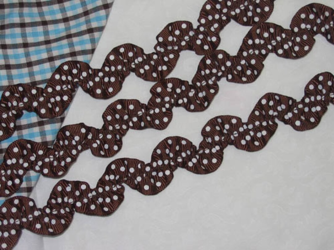 Grosgrain Ribbon Ric Rac Ric Rac Ribbon in Brown Grossgrain With White Swiss Dot - Etsy