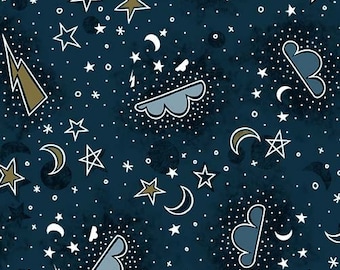 Michael Miller Night Sky, Light the Way glow in the dark fabric by the yard, Celestial glow in the dark fabric, Light up my World collection