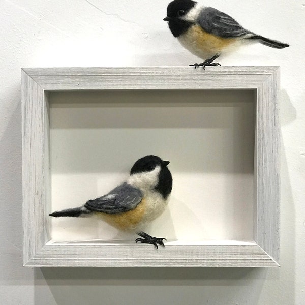 Needle Felt Sculpture ""Two Chickadees"