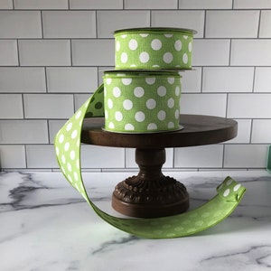 Polka dot pastel green and white ribbon