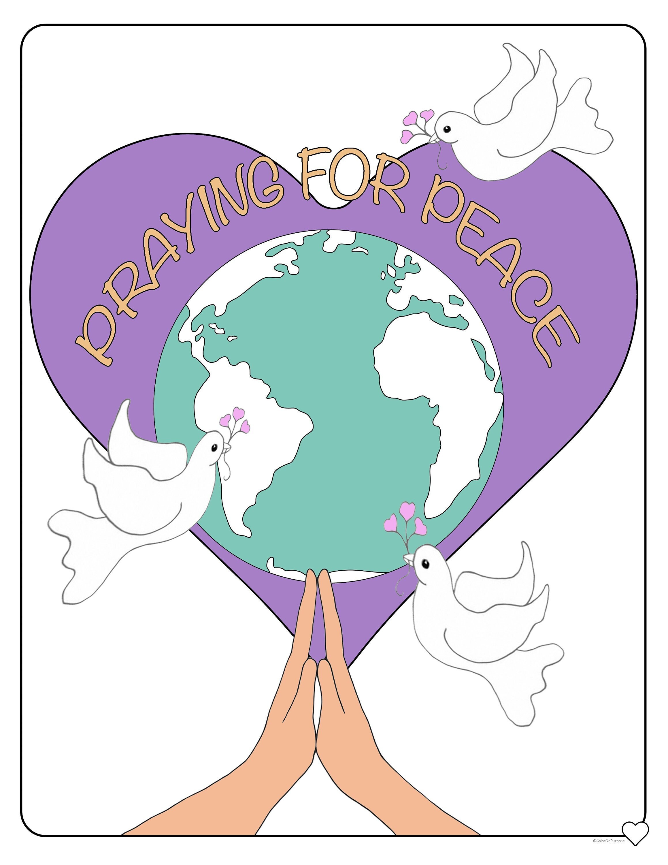 Praying for World Peace Coloring Pages to Reduce Anxiety and Fear. Affirm Hope World Peace ...