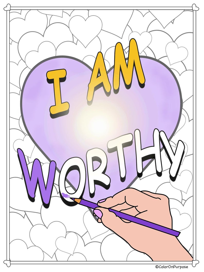 Mental health affirmation coloring pages. Positive core belief | Etsy