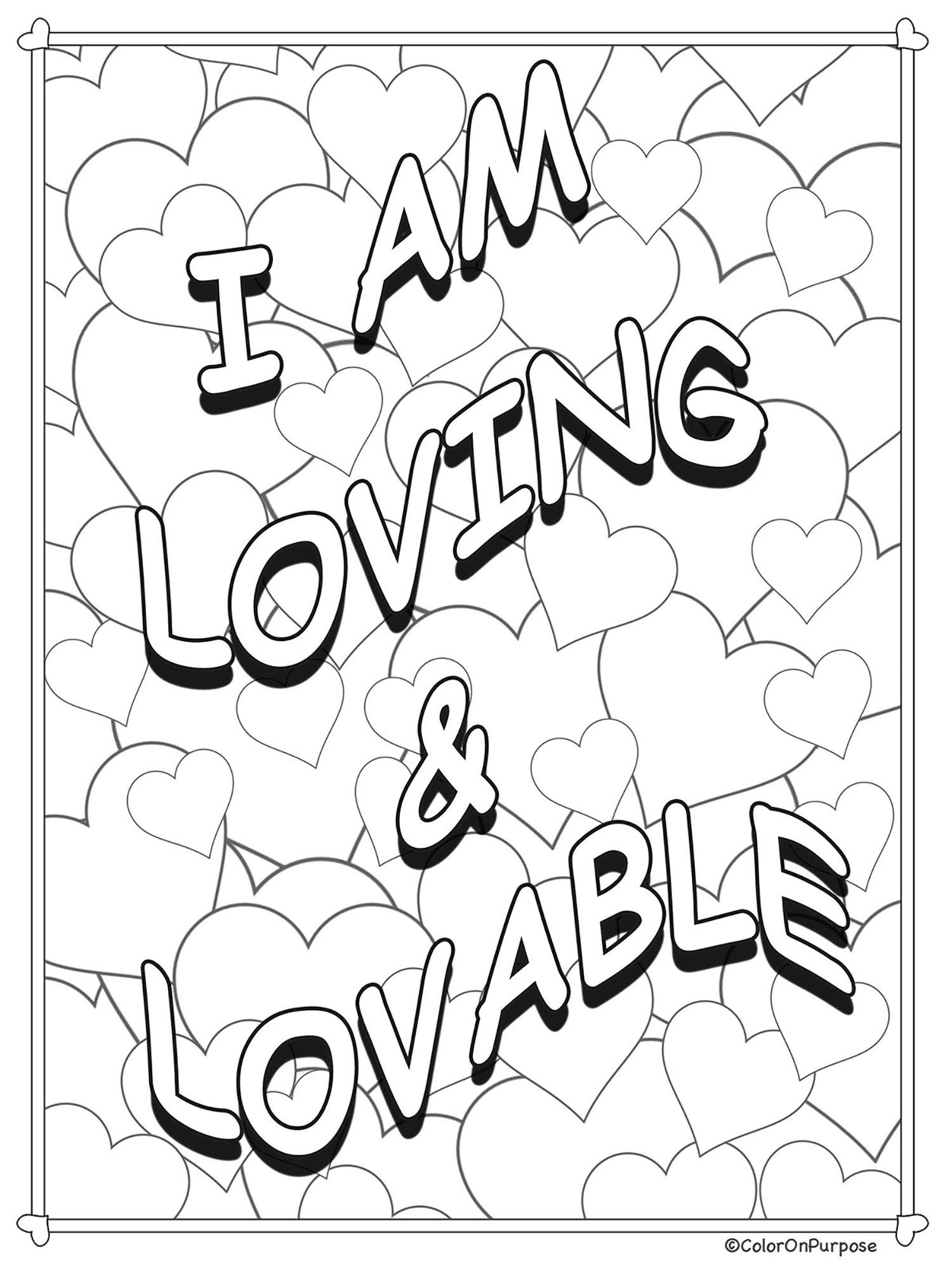 Mental Health Affirmation Coloring Pages. Positive Core Belief