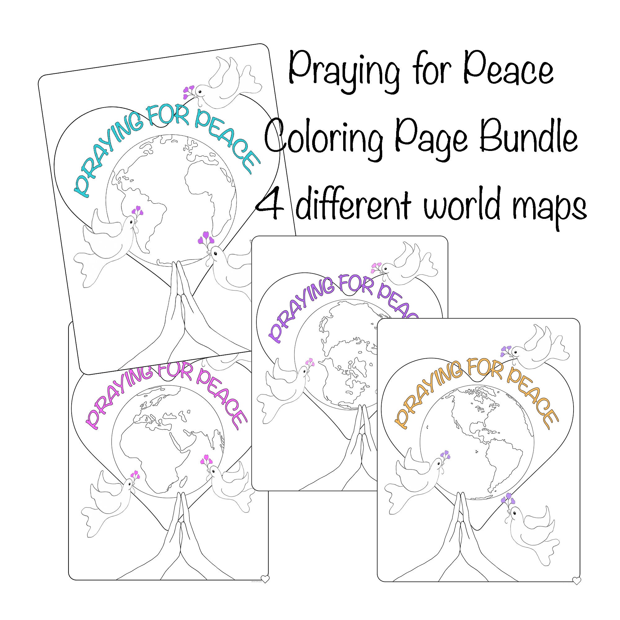Praying for World Peace Coloring Pages to Reduce Anxiety and Fear. Affirm Hope World Peace ...