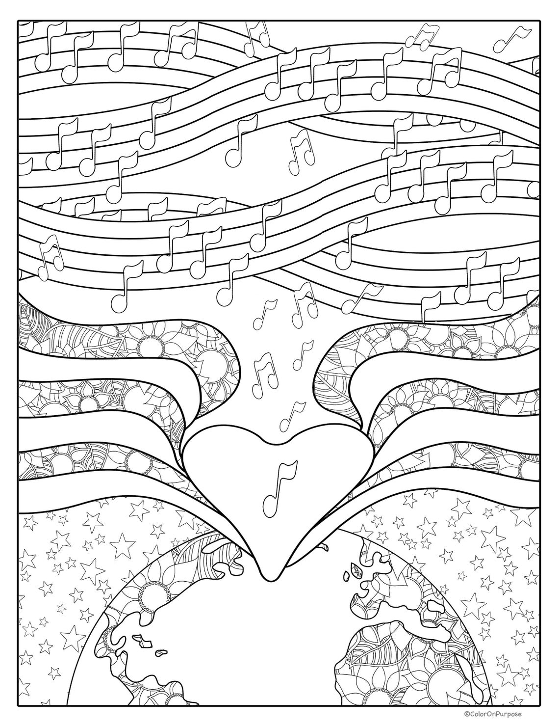 Printable Adult Coloring Page Digital Download, “heart Song”, A ...