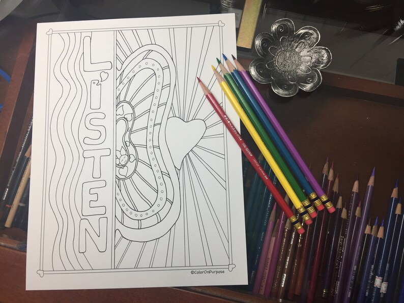 Listen to your Heart. Self Esteem. Mental health affirmation coloring page. Heart Coloring Page. Affirmation Coloring page printable. image 8