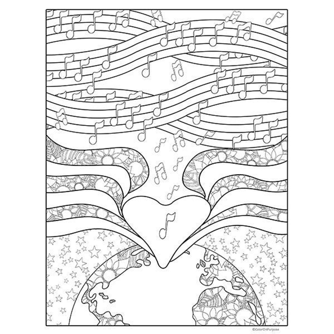 Printable Adult Coloring Page Digital Download, “heart Song”, A ...