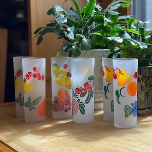 1950&#39;s Federal Glass Frosted Zombie Fruit Tom Collins Glasses set of 6