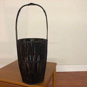 Vintage Asian Black Bamboo Basket image 1