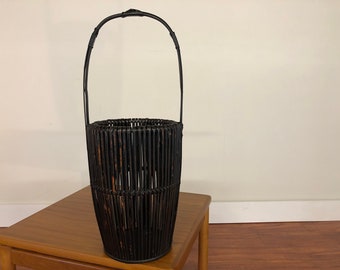 Vintage Asian Black Bamboo Basket