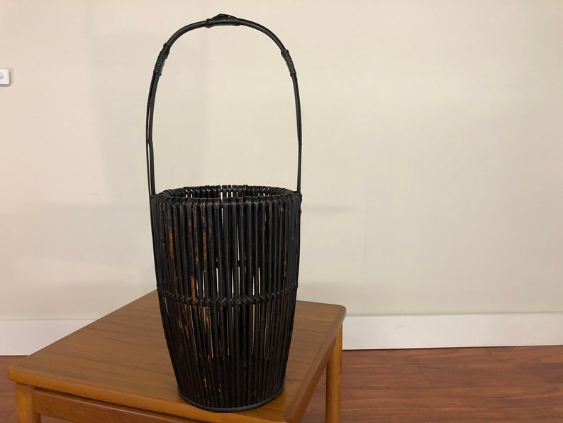 Vintage Asian Black Bamboo Basket image 1