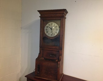 Antique Time Clock Punch Recorder Made of Quartersawn Oak