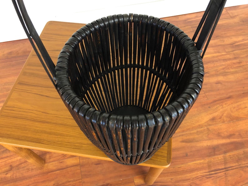 Vintage Asian Black Bamboo Basket image 6