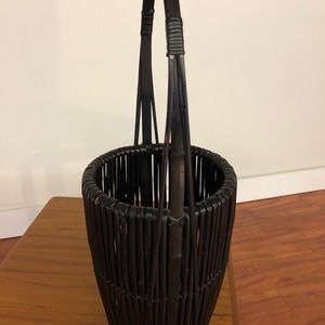 Vintage Asian Black Bamboo Basket image 2