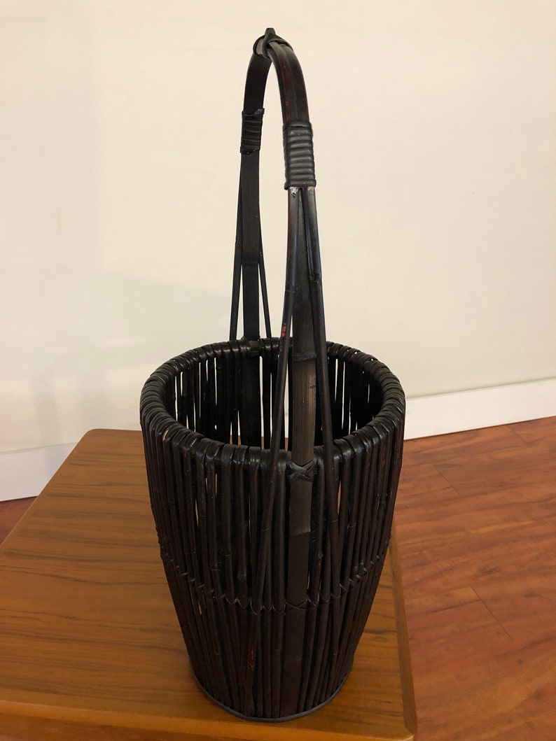Vintage Asian Black Bamboo Basket image 2