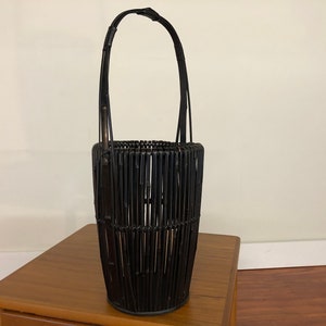 Vintage Asian Black Bamboo Basket image 5