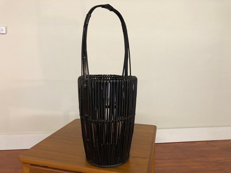 Vintage Asian Black Bamboo Basket image 5