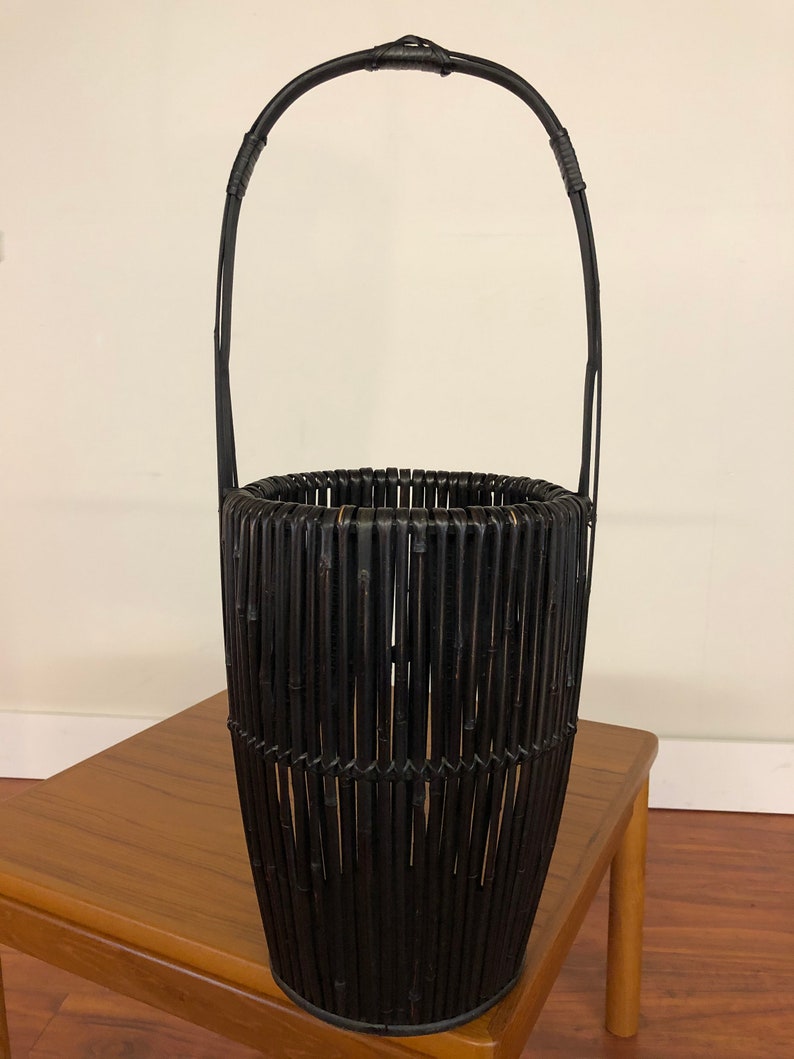 Vintage Asian Black Bamboo Basket image 4