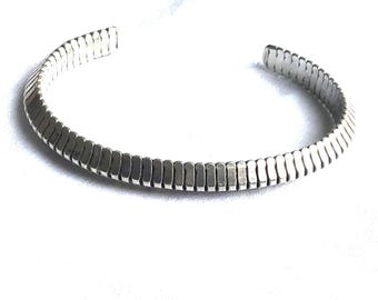 Sterling cuff handmade reeded pattern contoured shaped for small wrist