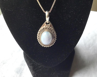 925 Blue Lace Agate Pendant Necklace - Signed