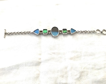 Sterling butterfly wing bracelet reversible signed on largest link toggle clasp handmade