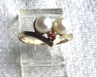 10k double pearl orange sapphire ring brush finish front size 5