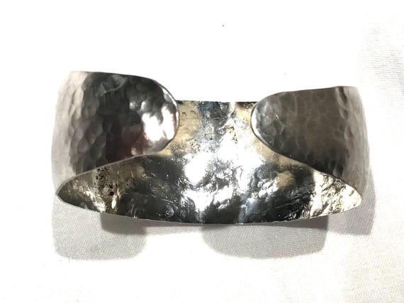Hammered sterling cuff graduated shape satin fini… - image 2
