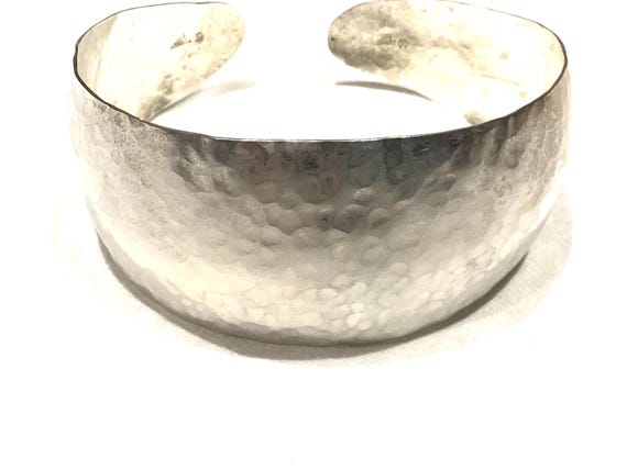Hammered sterling cuff graduated shape satin fini… - image 1