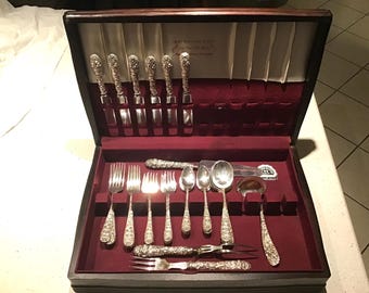 Schofield Baltimore Rose flatware Set service for 6 Baltimore Silver 34 Pieces With Servers