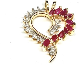 14K Gold Ruby Diamond Heart Pendant sweetheart Jewelry