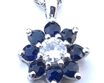 14k White Gold Sapphire Diamond Pendant Necklace – 1/3 Ct, .15 Ct Diamond