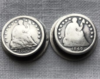 Love Token Cuff Links: Seated Dimes & Half Dimes (1849-1853)