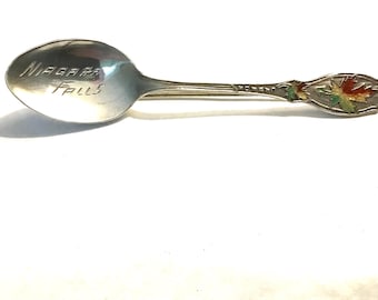Sterling Niagara Falls Souvenir Spoon Pin: Enamelled Vintage 1940s Demitasse