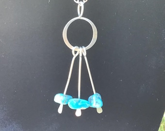 Sterling Turquoise drops pendant minimalist mid century modern on 24” Rolo chain
