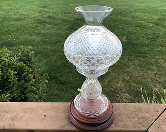 Signed Waterford Crystal Lamp: Hurricane Style with Wood Pedestal