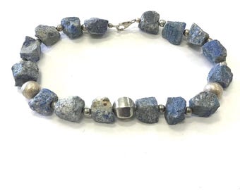 Raw Sodalite Sterling Silver Choker - 16" Chunky Statement Necklace