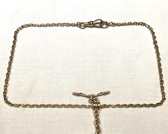 Yellow gold filled pocket slide watch chain Rolo link circa 1905