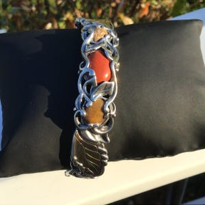 Carolyn Pollack 925 & brass cuff bracelet Jasper, Tigers Eye, Agate Southwestern style