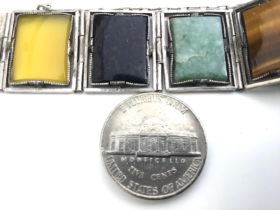 Sterling silver multi gemstone rectangular link b… - image 7