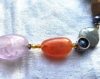 Sterling semi precious stone and Pearl necklace unusual asymmetrical shapes
