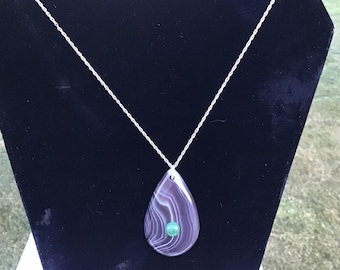 Sterling striped Agate Jade pendant on 18” rope chain custom made