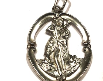 Sterling St. Christopher medal heavy unusual open work UNISEX