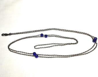 Blackened steel and glass bead ladies watch chain 58” long