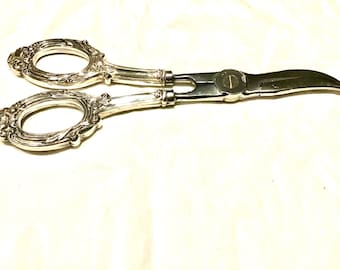 Sterling grape shears Webb Silver Co. fancy floral scroll pattern