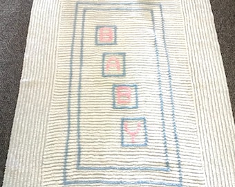Chenille baby blanket pink blue clean no holes or wear issues