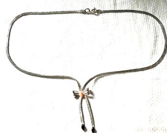 Sterling bow tie Coral Onyx necklace engraved herringbone chain
